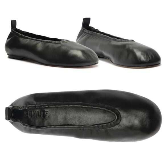 SCHUTZ Eudora Slip On Ballet Flats Size 7 Run Small Black Leather NEW $128 - Picture 1 of 14